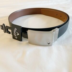 Callaway Mens Reversible Faux Leather Belt Black Brown Golf 34 NEW Silver Logo